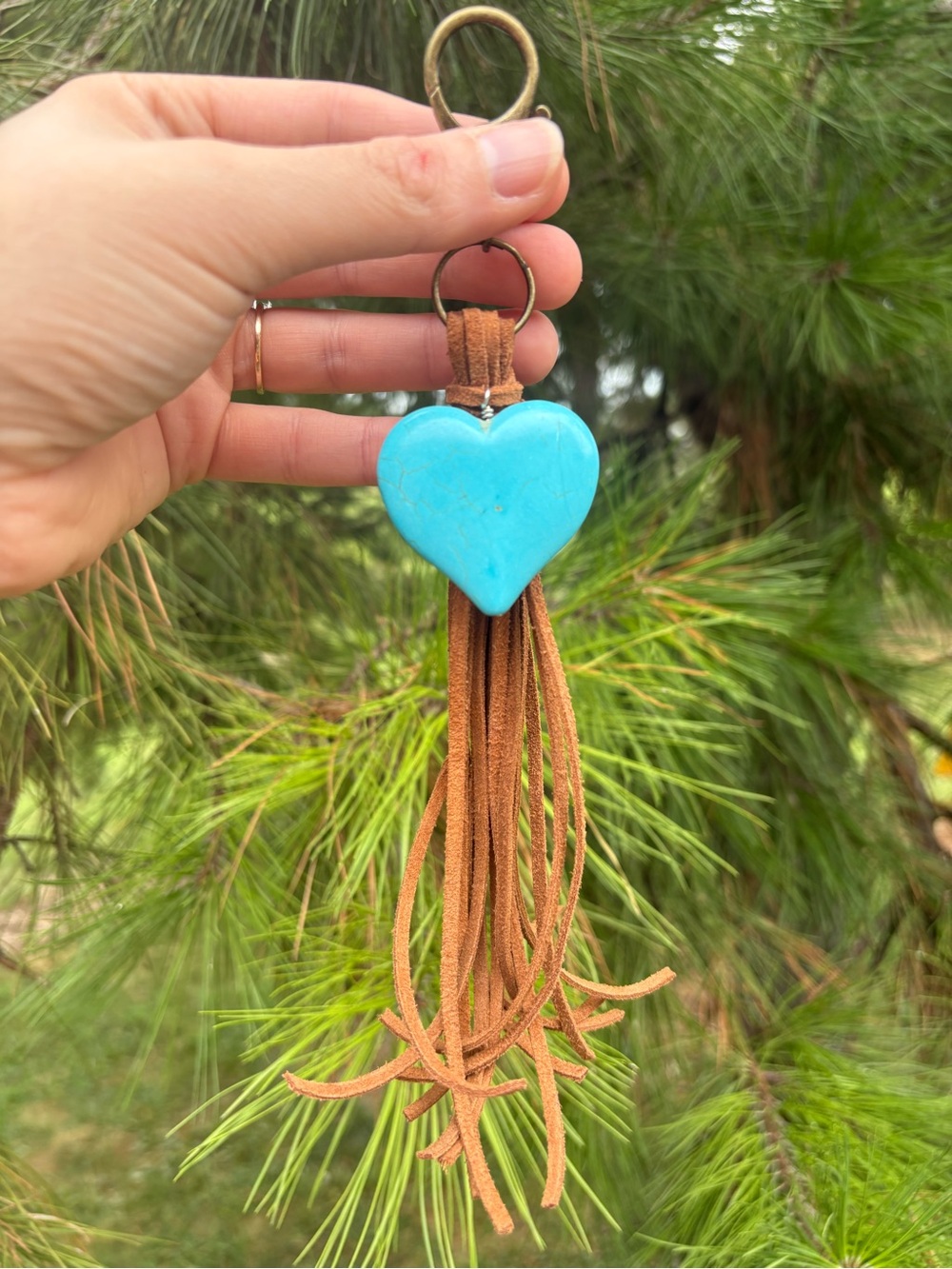 Turquoise Heart Tassel Keychain Bag Charm Flair - Women Accessories